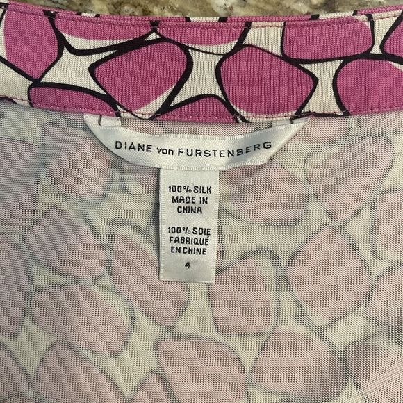 Diane Von Frustenberg DVF 100% Silk Taran Dress Cap Sleeve Pink Pattern Size 4 - Picture 8 of 11